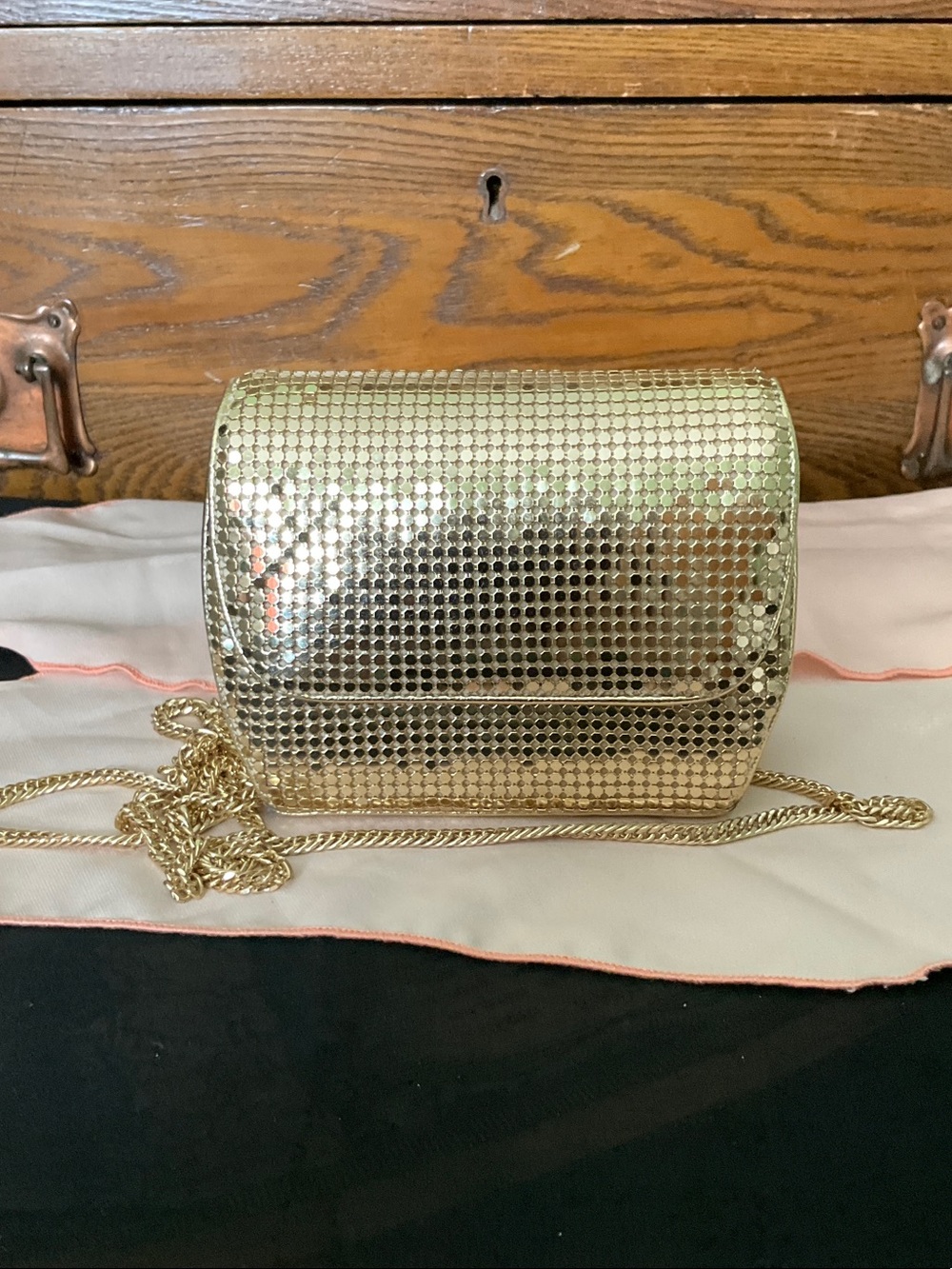 Whiting & Davis Gold Metal Mesh Crossbody Bag